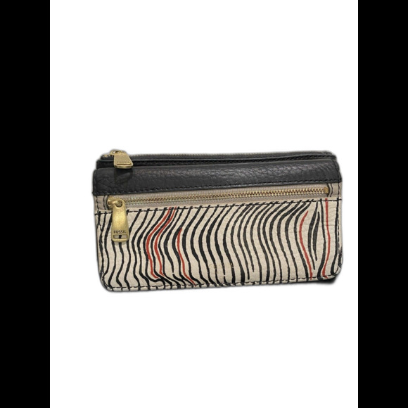 Fossil Black/White Zebra Stripe Leather Wallet - Picture 1 of 6
